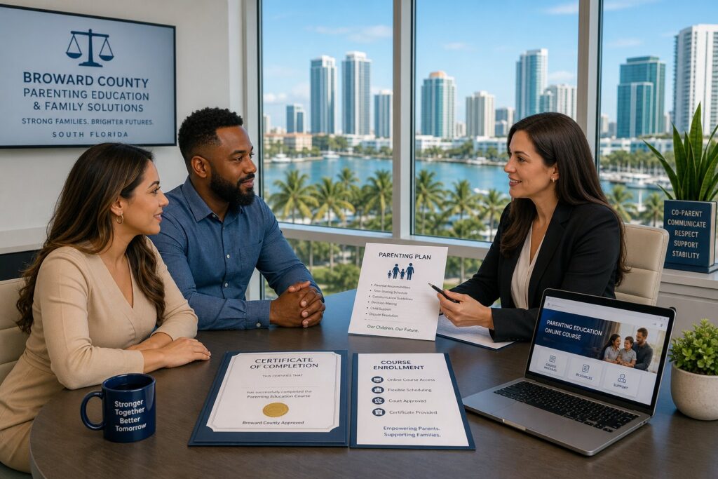Blog Articles 5 Parents reviewing family court paperwork with a legal professional in Fort Lauderdale.