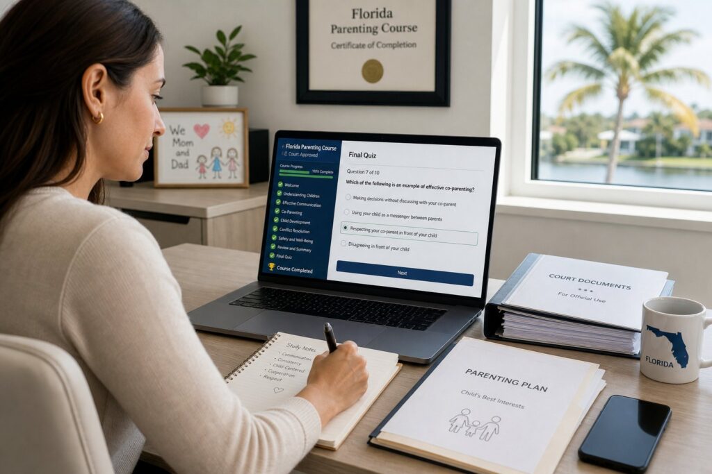 Blog Articles 10 Parents reviewing Florida parenting course requirements with court guidance.