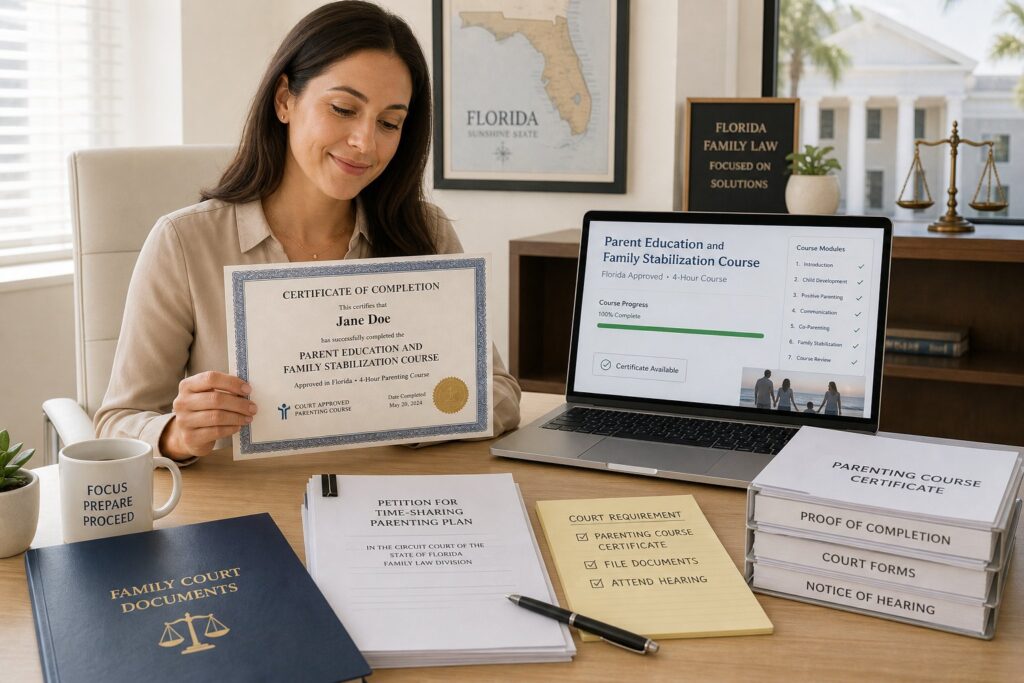 Blog Articles 7 Two parents separately taking a court-approved parenting class in a legal office.